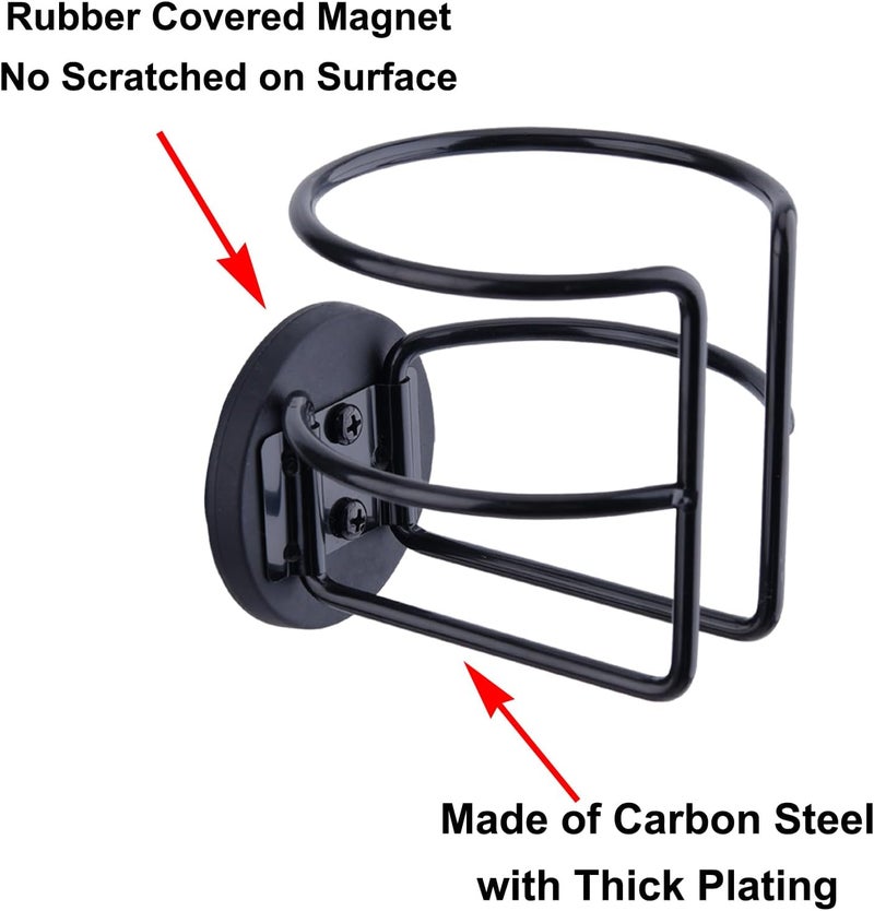 LEKUSHA 8 Pack Magnetic Cup Holder with 2 Screws Mount, Full Covered Bus Tractor Cup Holder, Magnet Bottle Drink Holder, Black - Image 3